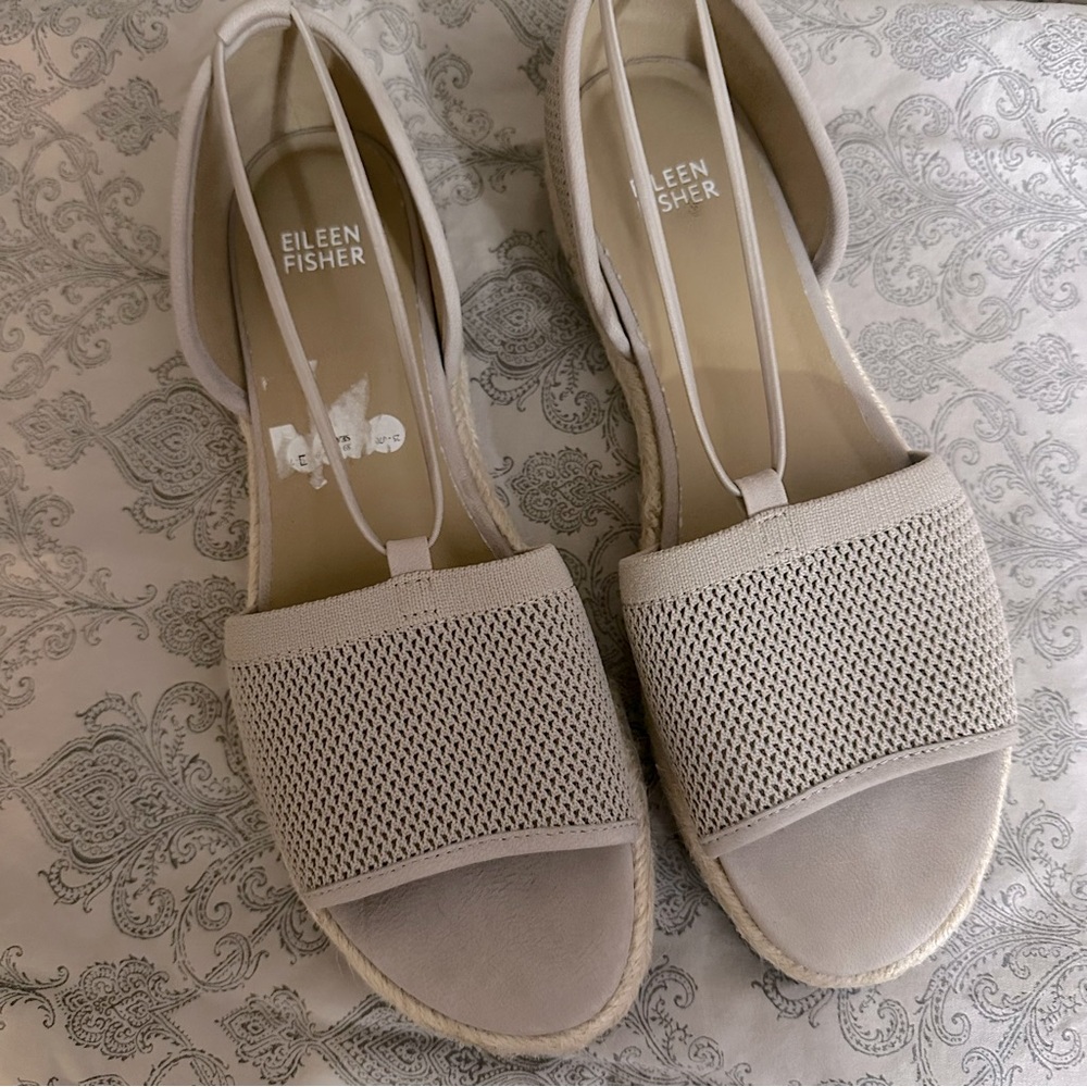 Eileen Fisher Mesh Slip-On Espadrille Beige Open-Toe Sandal